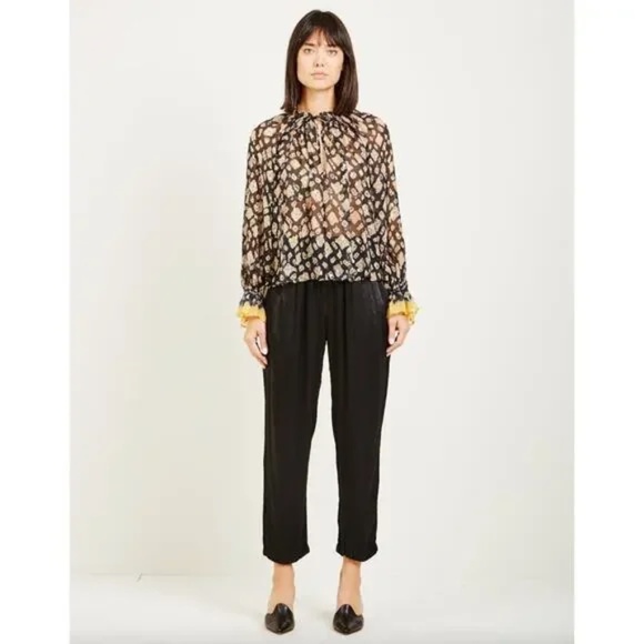 Ulla Johnson Nailah Peasant Blouse Midnight Sheer Silk Ruffle Balloon Sleeve  4 - Picture 7 of 13